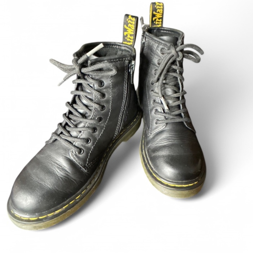 Dr. Martens Boots Kids Youth 13 Black Leather Combat Docs Side Zip Lace Up